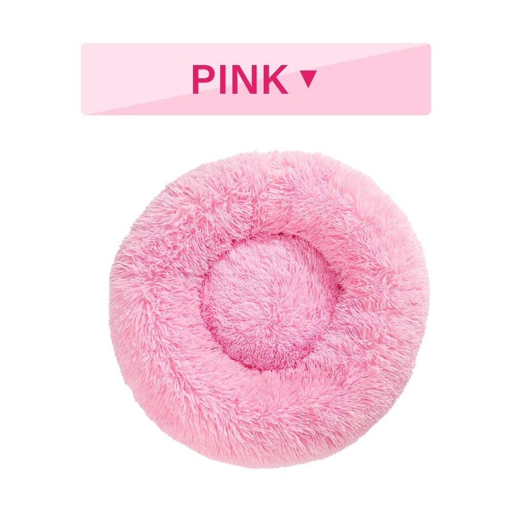 Donut dog bed soft plush calming pet bed with raised edges for dogs and cats