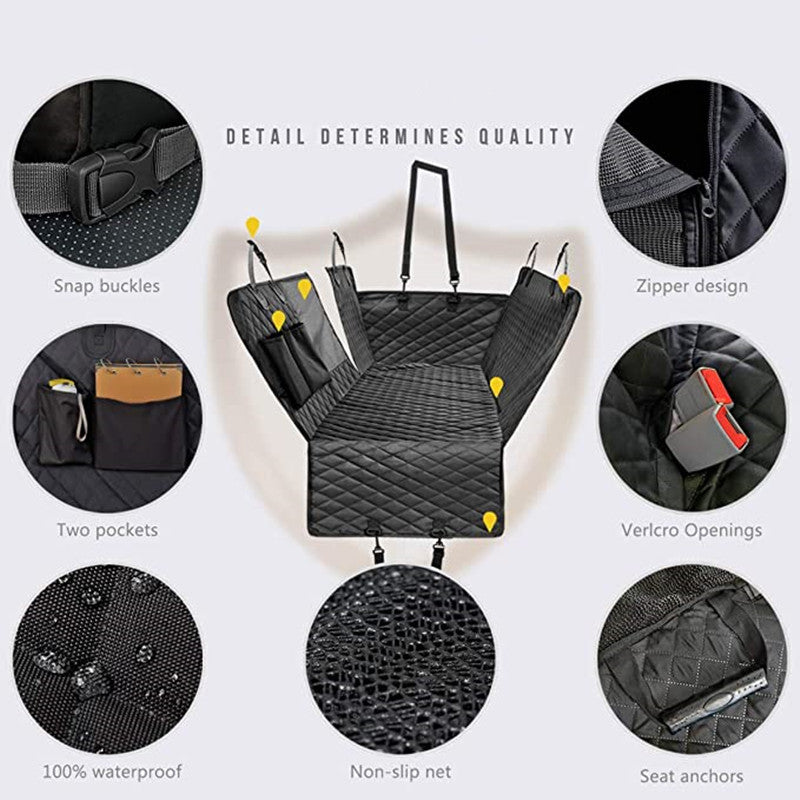 Waterproof dog car seat cover protecting car seats from dirt fur and spills