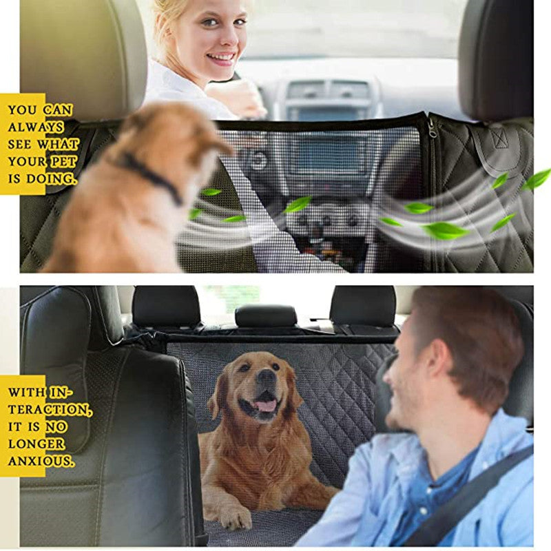 Waterproof dog car seat cover protecting car seats from dirt fur and spills