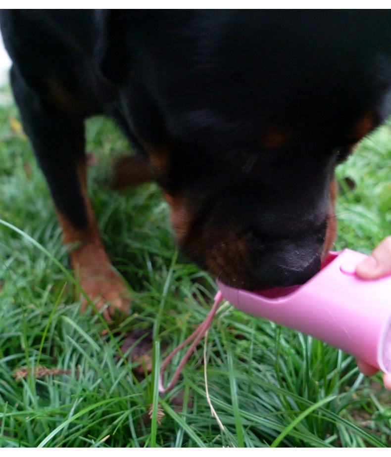 Portable dog water bottle with built-in dispenser for travel and outdoor use