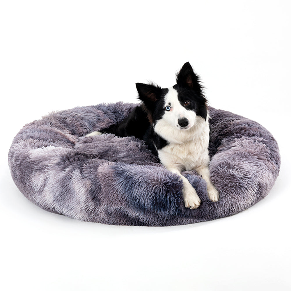 Donut dog bed soft plush calming pet bed with raised edges for dogs and cats
