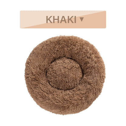 Donut dog bed soft plush calming pet bed with raised edges for dogs and cats