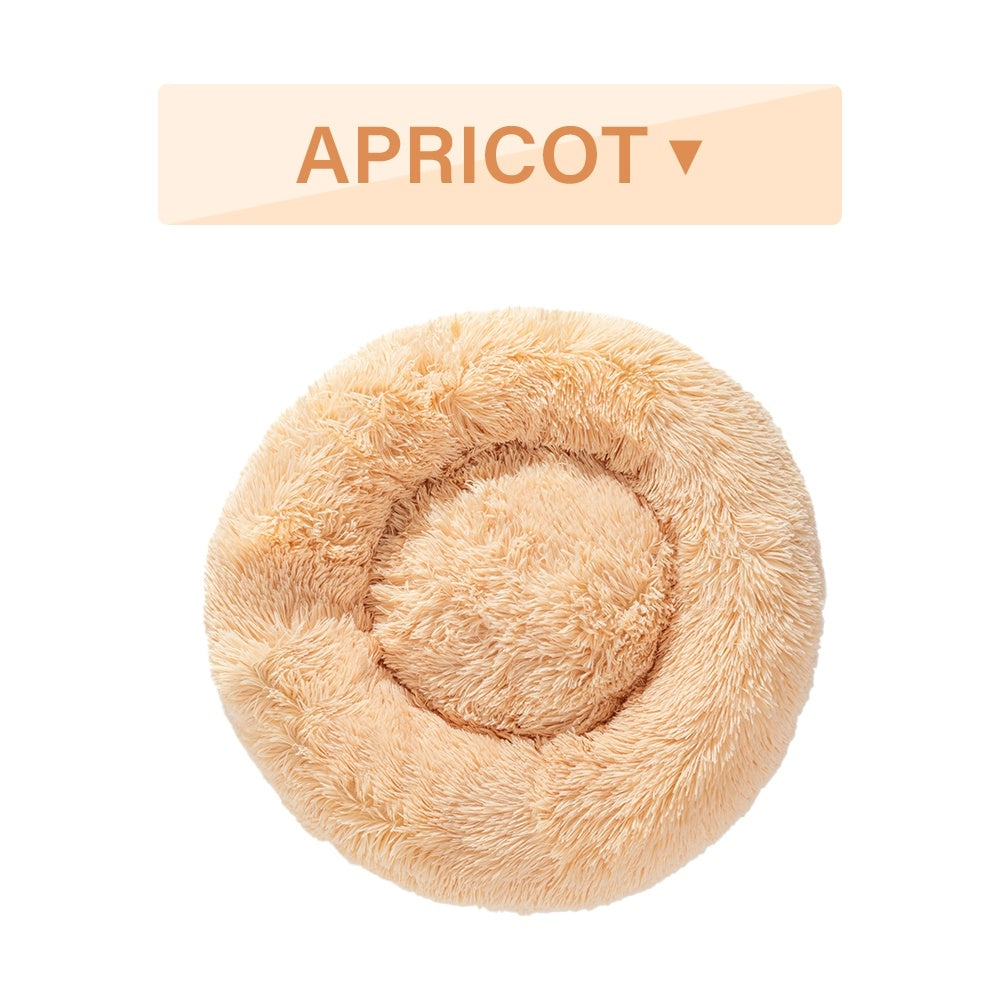 Donut dog bed soft plush calming pet bed with raised edges for dogs and cats
