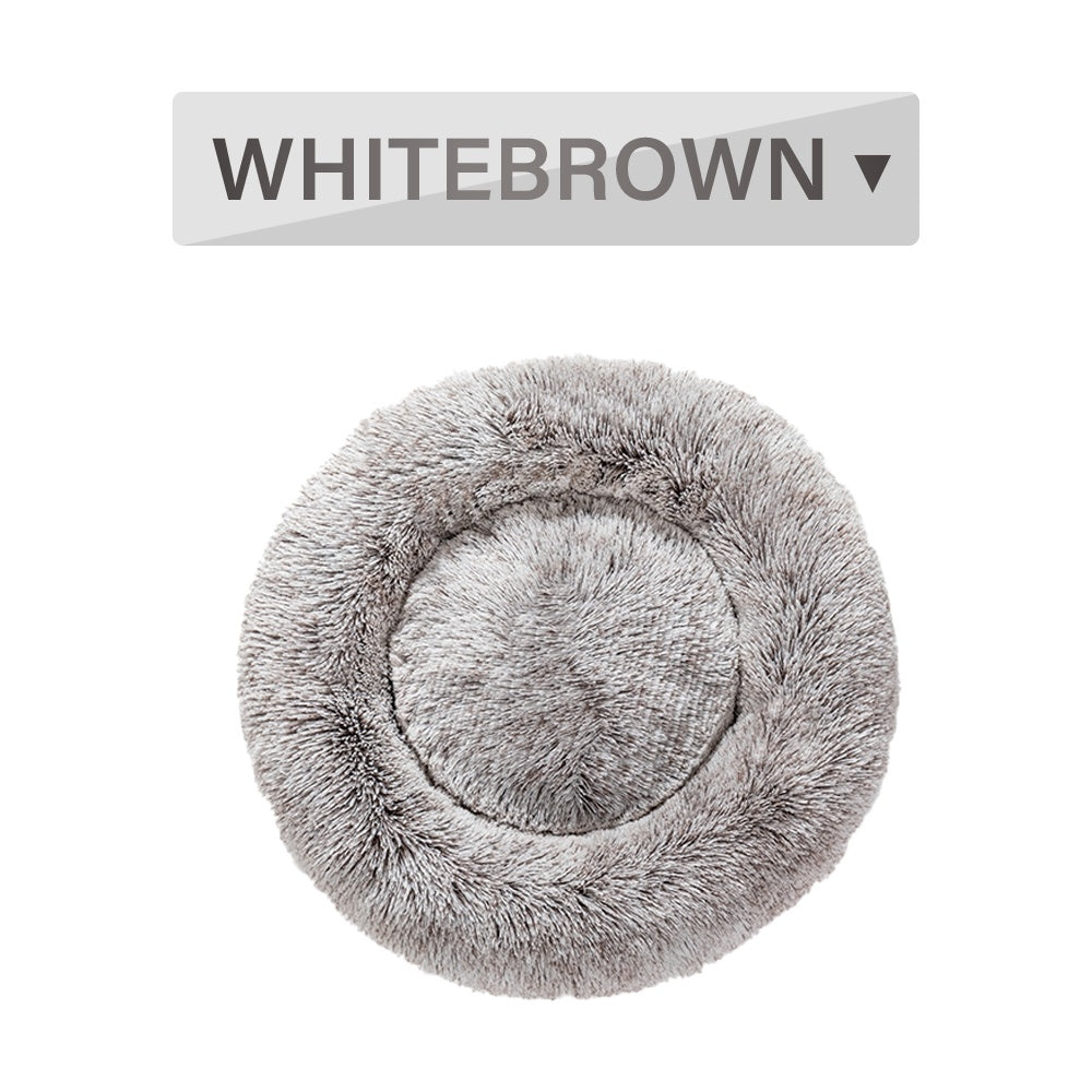 Donut dog bed soft plush calming pet bed with raised edges for dogs and cats