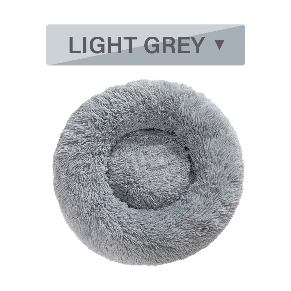 Donut dog bed soft plush calming pet bed with raised edges for dogs and cats