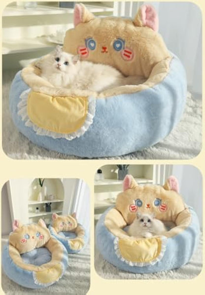 Calming cat bed soft plush cozy pet bed for cats and small dogs