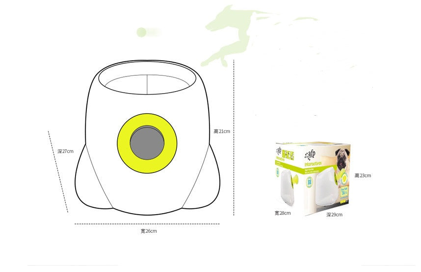 Automatic Dog Ball Launcher dimensions and packaging for interactive dog toys.