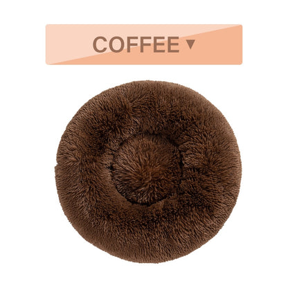 Donut dog bed soft plush calming pet bed with raised edges for dogs and cats