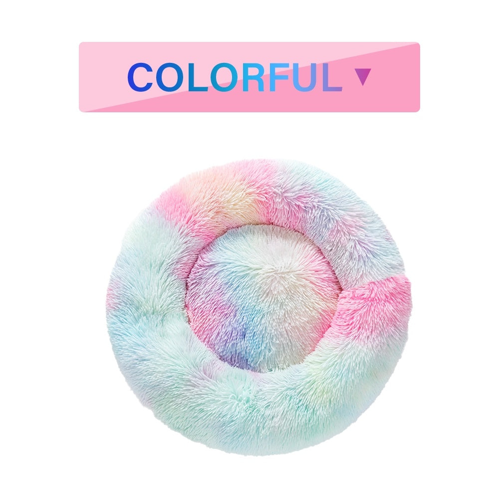 Donut dog bed soft plush calming pet bed with raised edges for dogs and cats