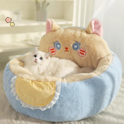Calming cat bed soft plush cozy pet bed for cats and small dogs