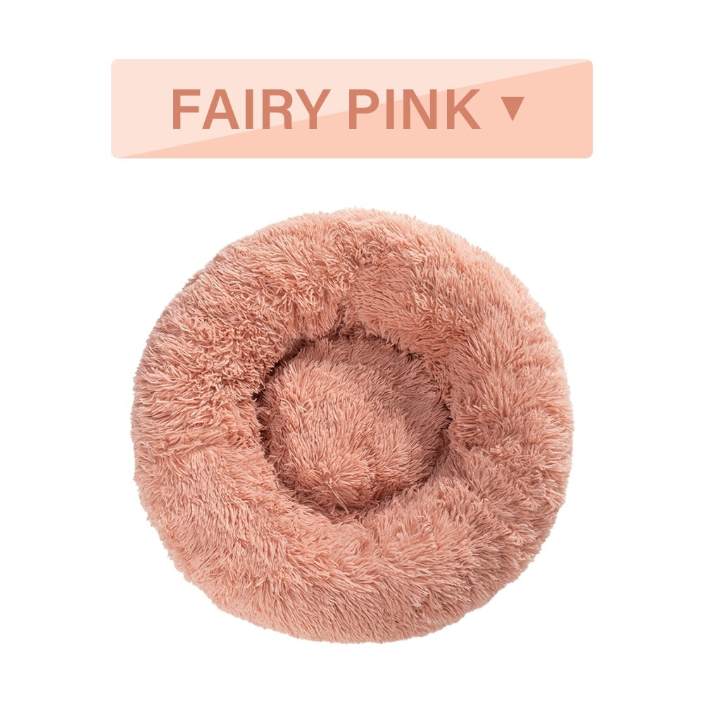 Donut dog bed soft plush calming pet bed with raised edges for dogs and cats