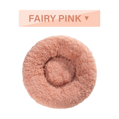 Donut dog bed soft plush calming pet bed with raised edges for dogs and cats