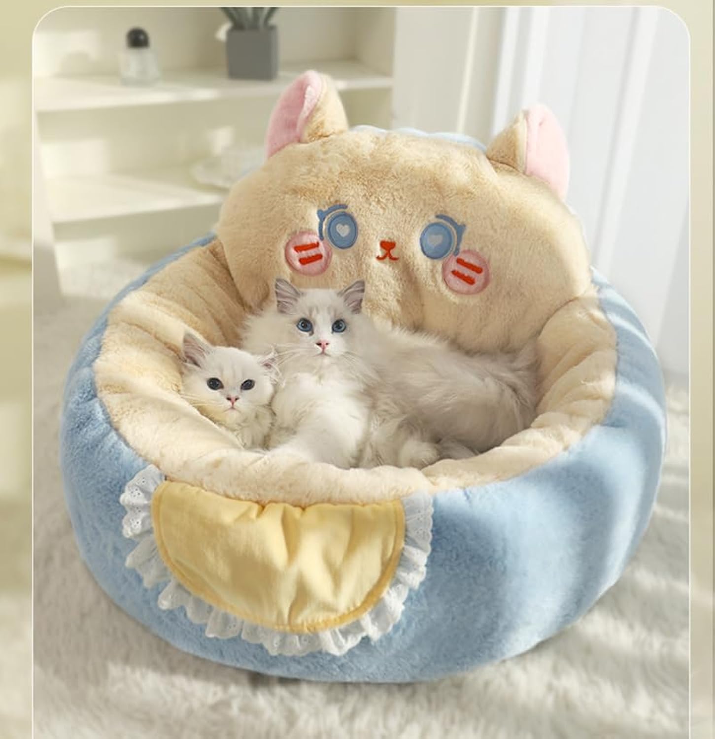 Calming cat bed soft plush cozy pet bed for cats and small dogs