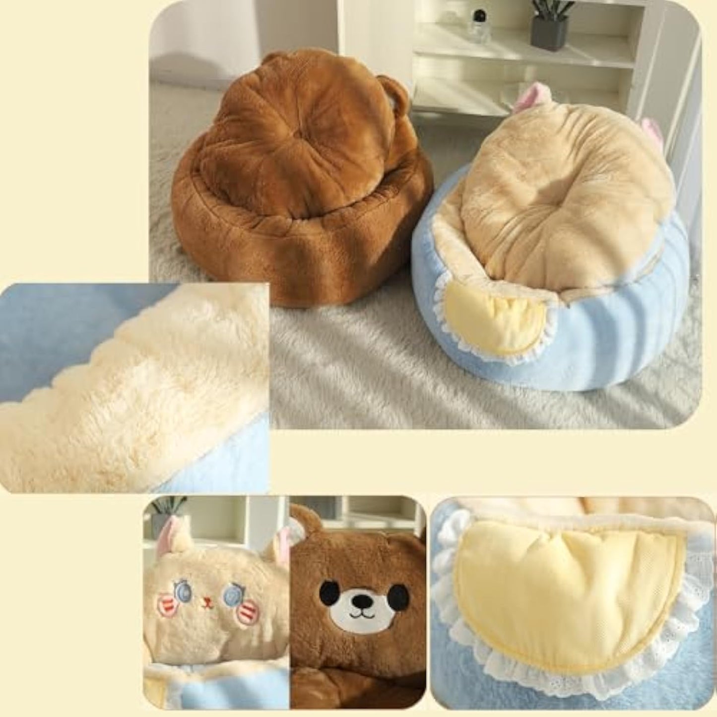 Calming cat bed soft plush cozy pet bed for cats and small dogs