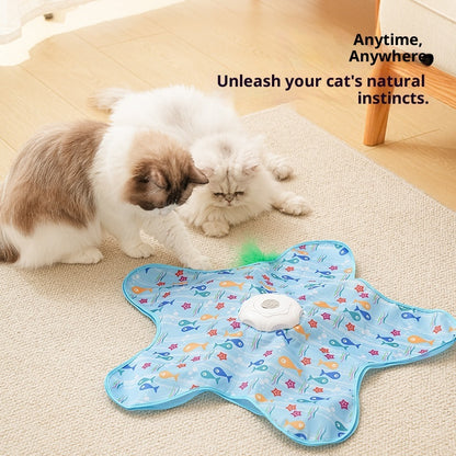 Peekaboo TM smart hunting electric cat toy with two cats watching the feather move under the starfish cover
