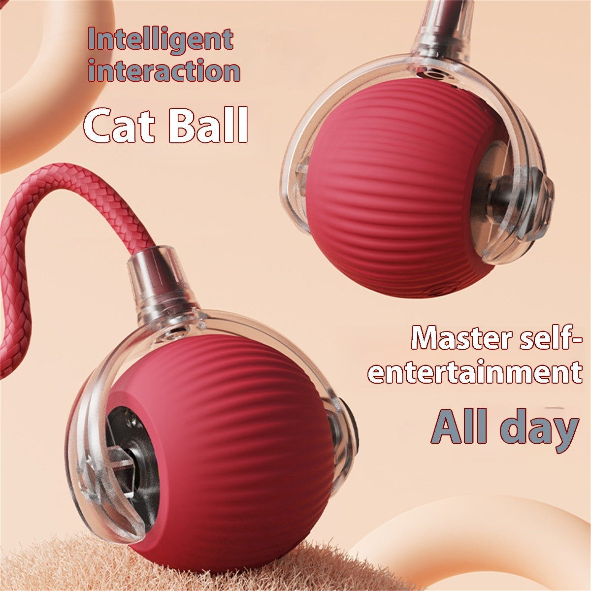 SwiftChase TM intelligent interaction pink cat ball toy with master self entertainment all day text