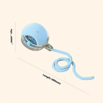 SwiftChase TM interactive self moving cat ball toy in baby blue with matching teaser tail
